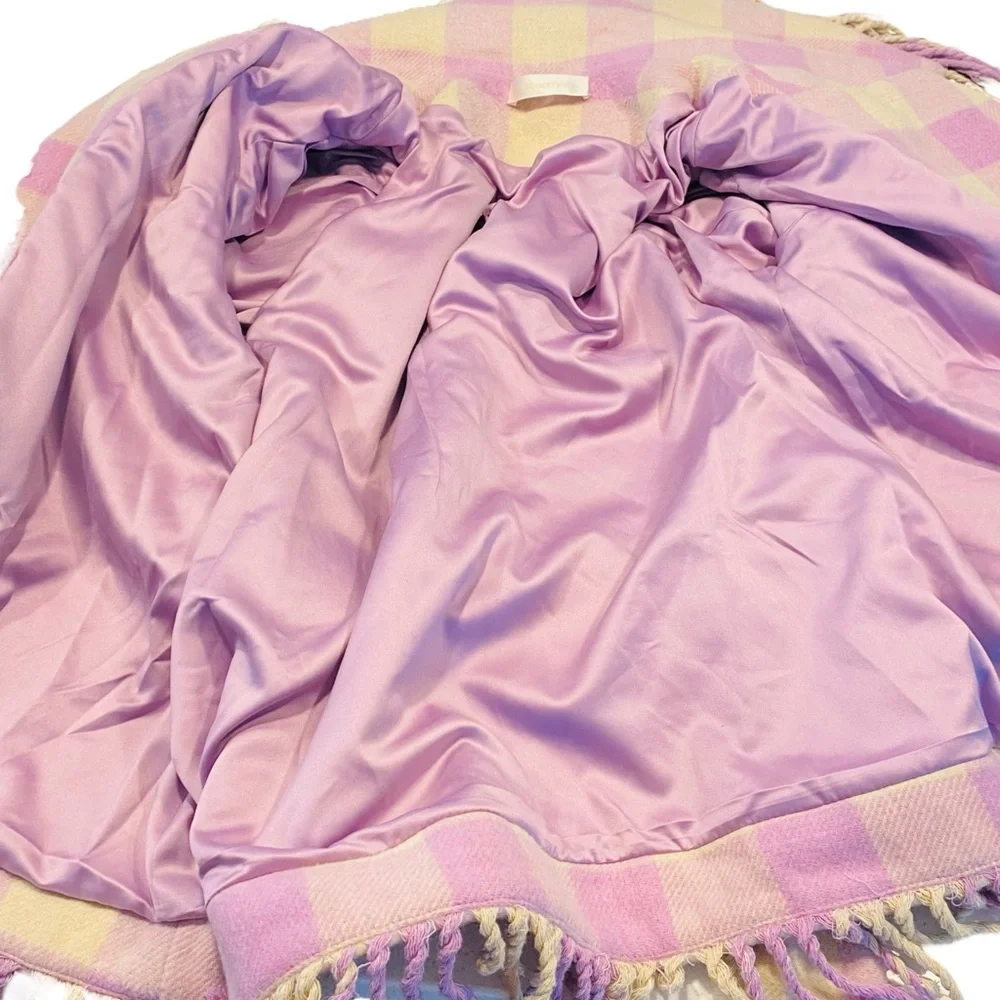 LoveShackFancy NEW Dumont Lilac Plaid Lace Fringe Wool Puff Sleeve Jacket Size S - Picture 7 of 8